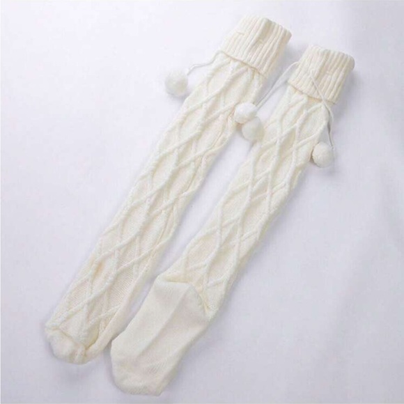 Women's Knitted Knee-High Socks Winter Stockings Leg Warmers Boot Socks - Picture 3 of 3